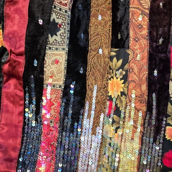 COLDWATER CREEK Womens Petite XL Velvet Sequin Tapestry‎ Jacket Boho Fall Artsy - Picture 7 of 8